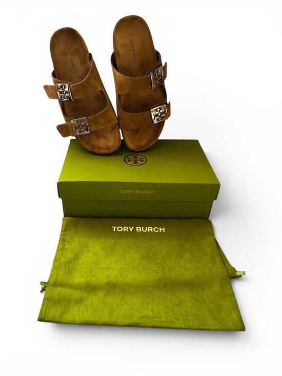 Tory Burch Shoes - Tory Burch Suede Double-Buckle Slide Sandals in Cognac w Dusty